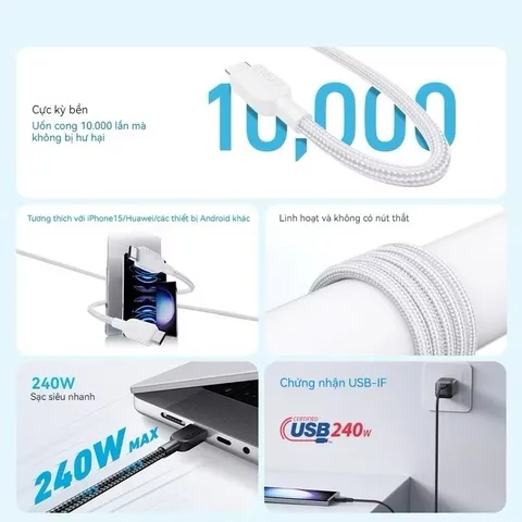 Cáp Sạc Siêu Nhanh 240W C to C Anker A81C5 PD 3.1 Dây Nylon Bện Đôi Siêu bền