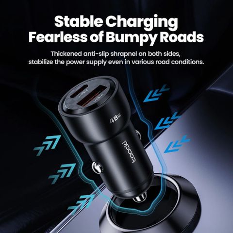 Tẩu Sạc Ô Tô 48W Toocki (Hàn Quốc) - Sạc Xe Hơi 2 Cổng USB-A QC 3.0 18W + USB-C PD 30W