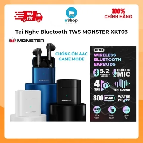 Tai Nghe Bluetooth TWS MONSTER XKT03 ( Mỹ ) , Chống Ồn AAC ,Game Mode Độ Trễ Thấp