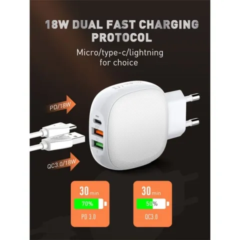 Bộ Củ Sạc Nhanh 3 Cổng 32W PD&QC Hãng LDNIO A3510Q Kèm Cáp PD