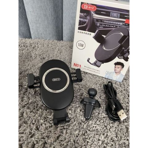 Giá Đỡ Kẹp Điện Thoại Trên Oto Kiêm Sạc Không Dây BYZ N11- Kẹp Cửa Gió Chắc Chắn, Tự Động Kẹp Bằng Trọng Lực