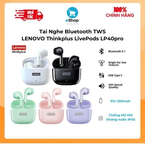 Tai Nghe Bluetooth TWS LENOVO Thinkplus LivePods LP40pro - Bluetooth 5.1, Kháng Nước IPX5