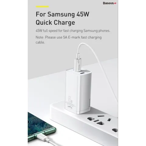 Củ Sạc Siêu Nhanh 65W Baseus GaN2 Lite Quick Charger (1A+1C/2C, PD3.0/PPS/QC4.0/SCP/FCP )