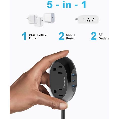 Ổ Cắm Điện Đa Năng Meauvan US06 (Hàng À má zon Mỹ ), 2 ổ 220V , 2 USB-A + 1 USB-C 15W (Tặng đầu chuyển sang 2 chấu)