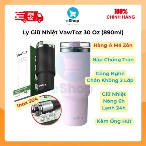 Ly Giữ Nhiệt VawToz 30 Oz (890ml) Chính Hãng Inox 304 Cao Cấp Kèm Ống Hút (Hàng À Má Zôn)