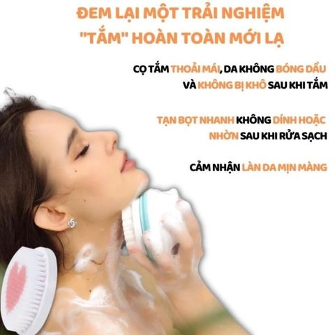 Bàn Chải Tắm Điện Kết Hợp Máy Rửa Mặt 2 Trong 1 - Máy Chà Lưng Với 4 Đầu Thay Thế