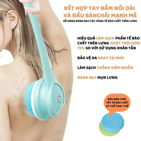 Bàn Chải Tắm Điện Kết Hợp Máy Rửa Mặt 2 Trong 1 - Máy Chà Lưng Với 4 Đầu Thay Thế