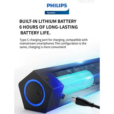 Loa Bluetooth Soundbar Philips SPA510P/93 Công Suất 12w, Pin 6h, Sạc Type C