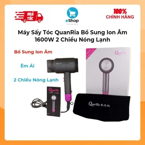 Máy Sấy Tóc QuanRia Bổ Sung Ion Âm 1600W - 2 Chiều Nóng Lạnh - 3 Tốc Độ Gió - Kiểu Dáng Đẹp