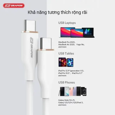 Cáp Sạc Nhanh C to C 60W Chính Hãng Drapow CS03 - Hỗ trợ mọi thiết bị có cổng sạc Type-C