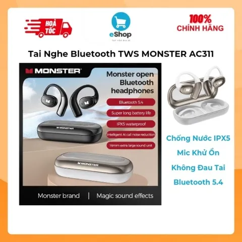 Tai Nghe Bluetooth TWS MONSTER AC311 - Tai Nghe Thể Thao Treo Vành Tai Chống Nước IPX5, Mic Chống Ồn