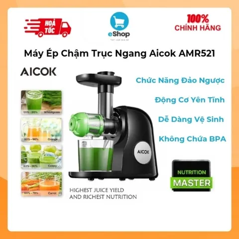 Máy Ép Chậm Trục Ngang Aicok AMR521 (Đức) - Dễ Vệ Sinh, Không Chứa BPA, Động Cơ Yên Tĩnh, Đảo Ngược