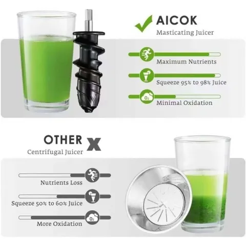 Máy Ép Chậm Trục Ngang Aicok AMR521 (Đức) - Dễ Vệ Sinh, Không Chứa BPA, Động Cơ Yên Tĩnh, Đảo Ngược