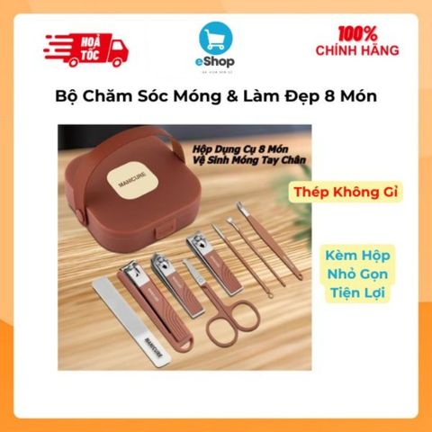 Bộ Dụng Cụ Làm Móng Tiện Lợi 8 Món Thép Không Gỉ Bền Bỉ, Kèm Hộp Đựng Nhỏ Gọn Tiện Lợi