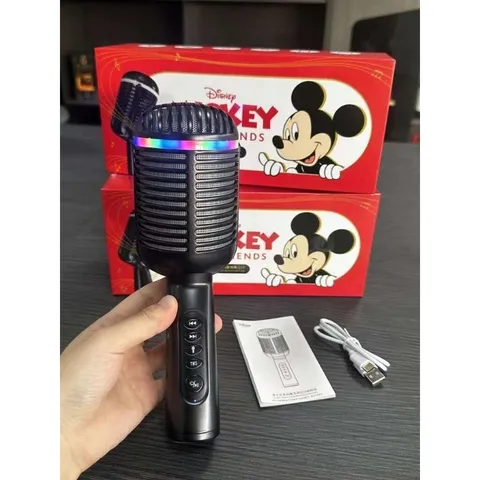 Micro Karaoke Kèm Loa Disney Mickey And Friends QK01 - Hiệu Ứng Đèn LED Đổi Màu, Khe Thẻ Nhớ TF ,Cổng 3.5mm, Sạc Type C
