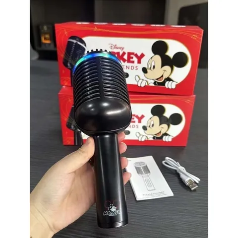 Micro Karaoke Kèm Loa Disney Mickey And Friends QK01 - Hiệu Ứng Đèn LED Đổi Màu, Khe Thẻ Nhớ TF ,Cổng 3.5mm, Sạc Type C
