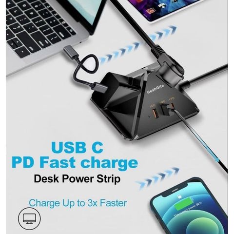 Ổ Cắm Điện Đa Năng HeahGite GL202007 (À Má Zôn Mỹ) Kiểu Dáng Kim Tự Tháp, 3 Ổ AC 220V + 2 USB A 18W + 1 USB-C PD 20W