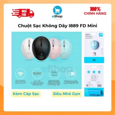 Chuột Không Dây FD Mini i889 Wireless - Pin Sạc, Siêu Nhỏ Gọn Nết Nối 20m, Kèm Cáp Sạc