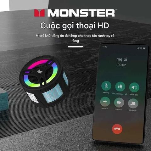 Loa Bluetooth Monster AirRock X100 - Led RGB Theo Nhạc, Bluetooth 5.4, Mic Đàm Thoại Rãnh Tay, Sạc Type C