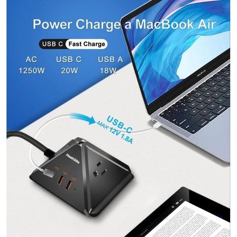 Ổ Cắm Điện Đa Năng HeahGite GL202007 (À Má Zôn Mỹ) Kiểu Dáng Kim Tự Tháp, 3 Ổ AC 220V + 2 USB A 18W + 1 USB-C PD 20W