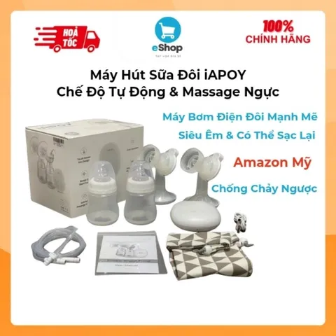 Máy Hút Sữa Đôi iAPOY Có Chế Độ Tự Động & Massage Ngực - Bơm Điện Đôi ( hàng À Má Zôn Mỹ )