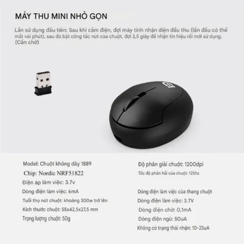Chuột Không Dây FD Mini i889 Wireless - Pin Sạc, Siêu Nhỏ Gọn Nết Nối 20m, Kèm Cáp Sạc