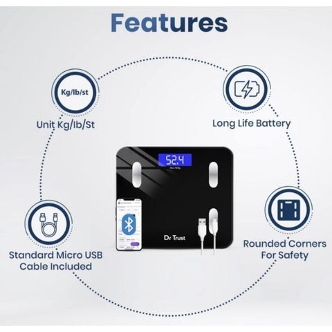 Cân Thông Minh DrTrust , Kết Nối App Có Tiếng Việt, Đo Lượng Mỡ & 16 Chỉ Số, Pin Sạc (Hàng À Má Zôn)