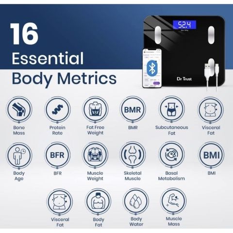 Cân Thông Minh DrTrust , Kết Nối App Có Tiếng Việt, Đo Lượng Mỡ & 16 Chỉ Số, Pin Sạc (Hàng À Má Zôn)
