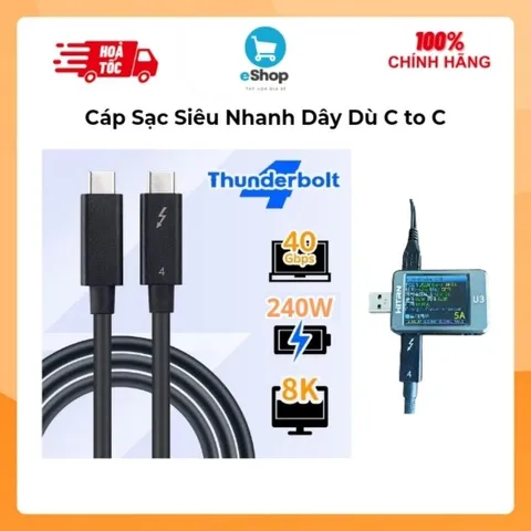 Cáp Sạc Siêu Nhanh 240W C to C, USB Thunderbold 4, Tốc Độ 40 Gbps, Xuất Hình Ảnh 8K 60FPS