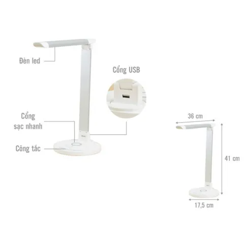 Đèn Bàn Chống Cận Kiêm Sạc Không Dây Taotronics TT-DL036 12W Xoay Gập 180 Độ, 5 Chế Độ Màu 7 Mức Sáng, Cảm Ứng