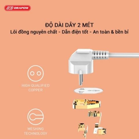 Ổ Cắm Điện Đa Năng SK28 Chính Hãng Drapow 10 Ổ Cắm Điện 220v + 5 USB A + 1 Type C Sạc Nhanh PD 20W