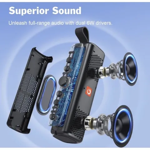 Loa Bluetooth DOSS E-GO II, Chống Nước IPX6, Công Suất 12W, Mic Tích Hợp, Dual-Treiber, Bass, Pin Lên Đến 12h