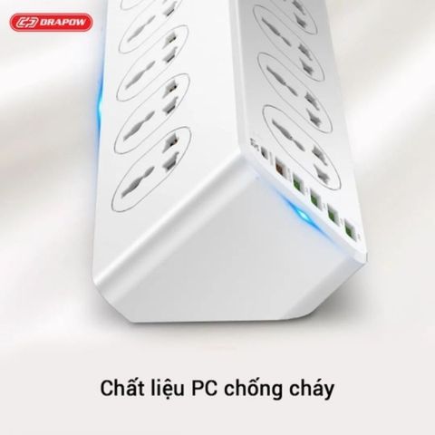 Ổ Cắm Điện Đa Năng SK28 Chính Hãng Drapow 10 Ổ Cắm Điện 220v + 5 USB A + 1 Type C Sạc Nhanh PD 20W