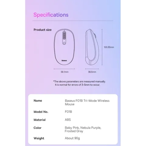 Chuột Không Dây Silent Bluetooth & 2.4GHz Baseus F01B Tri-Mode Wireless Mouse 1600dpi