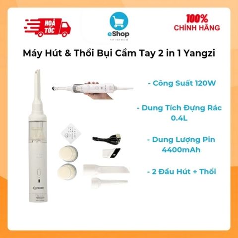 Máy Hút Bụi Cầm Tay YANGZI - Hút & Thổi 2 in 1 Công Suất 120w , Pin 4400mAh ( 3 Lõi Lọc Hepa , Đầu Thổi Bơm Phao)