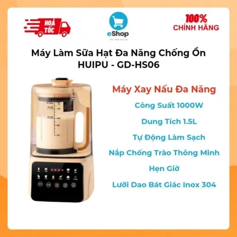 Máy Làm Sữa Hạt Đa Năng Chống Ồn HUIPU GD-HS06 - Công Suất 1000W Dung Tích 1.5L, Nắp Chống Trào (Nội Địa Trung)