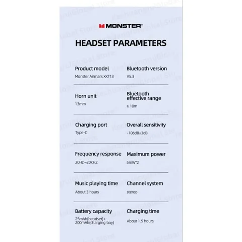 Tai Nghe Bluetooth TWS Monster Airmars XKT13 - ENC, Âm Thanh Hi-Fi, Bluetooth 5.3, Chế Độ Game Mode Độ Trễ Thấp
