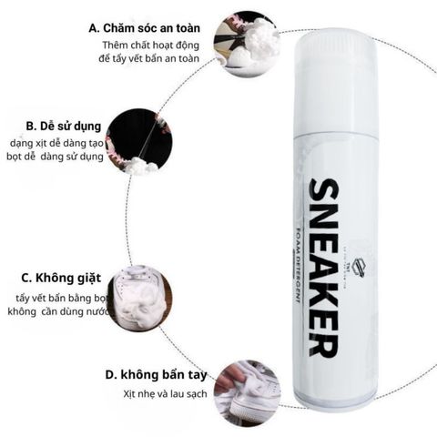 Chai Vệ Sinh Giày, Bình Xịt Tạo Bọt Tuyết Sneaker Làm Sạch Và Tẩy Trắng Giày Dép + Đầu Bàn Chải 300ml