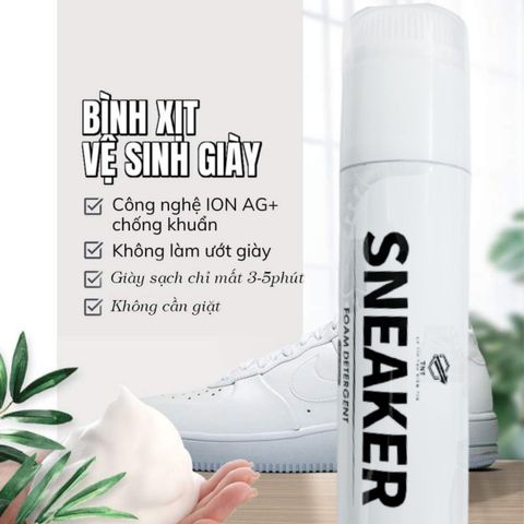 Chai Vệ Sinh Giày, Bình Xịt Tạo Bọt Tuyết Sneaker Làm Sạch Và Tẩy Trắng Giày Dép + Đầu Bàn Chải 300ml