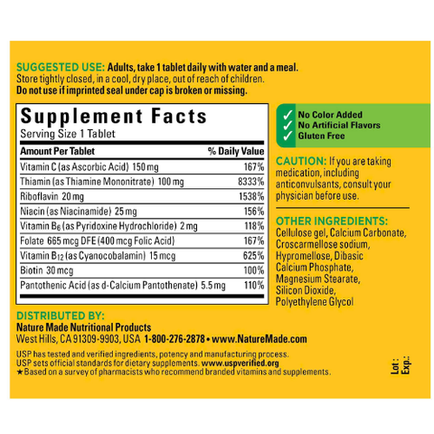 Viên uống bổ sung Vitamin B 460 Viên Nature Made Super B Complex của Mỹ