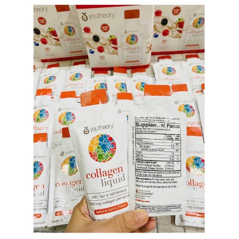 Collagen Nước Youtheory Hương Berry - 30 Gói x 30ml, 5000mg Collagen Hỗ Trợ Đẹp Da, Khỏe Tóc và Móng, Không Đường 737588