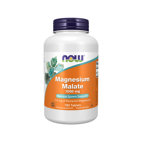Viên uống magie Magnesium Malate Now (180 viên) giúp giảm chuột rút, căng cơ, đau nhức cổ vai gáy