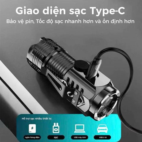Đèn pin cầm tay mini 3 bóng siêu sáng chiếu xa 5 chế độ sạc USB