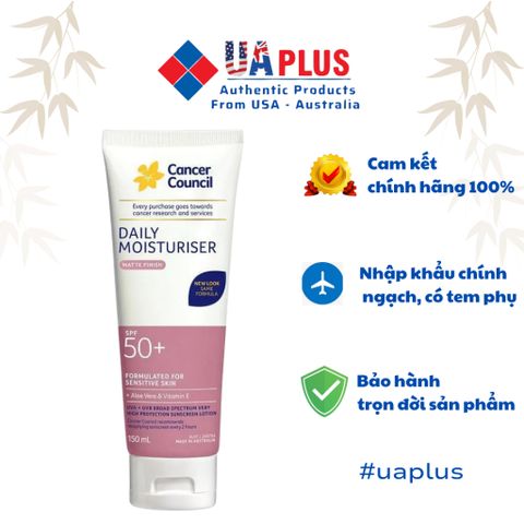 Size 75ml Kem chống nắng Cancer Council SPF 50+ Face & Body Moisturiser matte finish sensitive skin 75ml