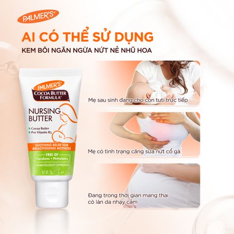 Kem dưỡng làm dịu da, cải thiện nứt da vùng đầu hoa Palmer's Palmer's Cocoa Butter Formula Nursing Butter 30g