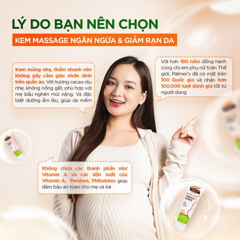 Kem ngăn ngừa và làm mờ rạn da cho mẹ bầu giữa thai kỳ Palmer's Cocoa Butter Massage Cream for Stretch Marks 125g