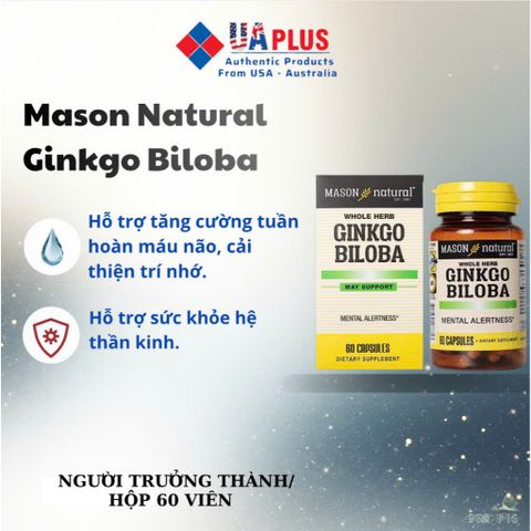 [Nhập khẩu chính ngạch] Mason Natural Ginkgo Biloba - Viên uống bổ não (60 viên)