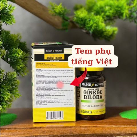 [Nhập khẩu chính ngạch] Mason Natural Ginkgo Biloba - Viên uống bổ não (60 viên)