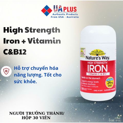 [Nhập khẩu chính ngạch] Nature's Way High Strength Iron + Vitamin C&B12 – Hỗ trợ bổ sung Sắt, Vitamin C & B12 cho cơ thể