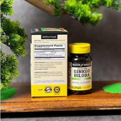 [Nhập khẩu chính ngạch] Mason Natural Ginkgo Biloba - Viên uống bổ não (60 viên)